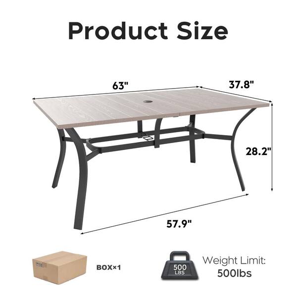 WOQWOQ 63 in Natural Metal Outdoor Dining Table with Umbrella Hole