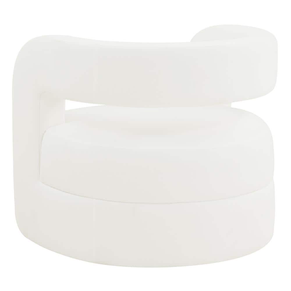 Modern White Linen Barrel Back Accent Chair