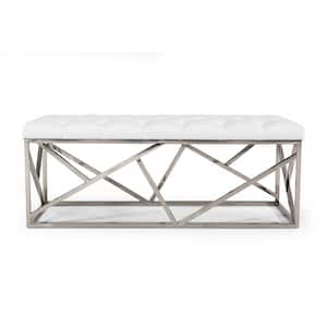 Amelia White 48 in. Faux Leather Bedroom Bench Backless Upholstered