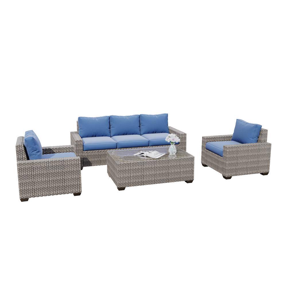 Uixe 6-Piece Rattan 5-Person Wicker Outdoor Sectional Seating Group ...