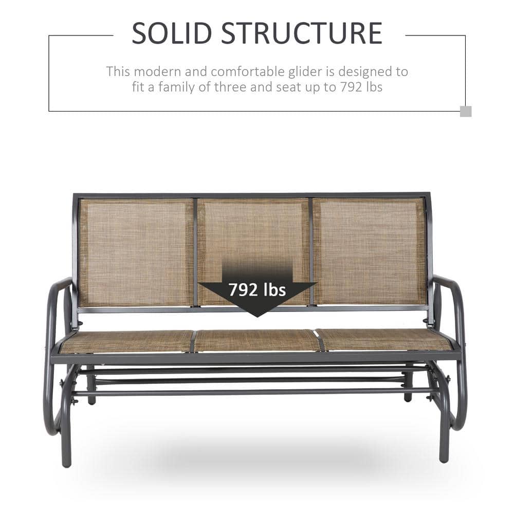 Light Brown Mesh Fabric Outdoor Glider Bench for Three