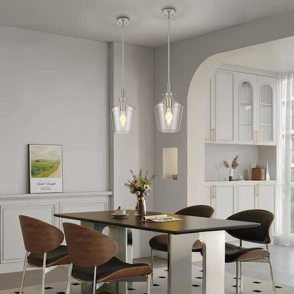 RayHome 60W 1-Light Modern Brushed Nickel Adjustable Height Pendant Light with 7.88 in Clear Glass for Kitchen Bedroom