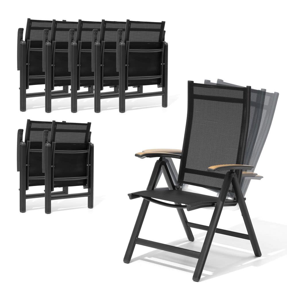 Black Aluminum Folding Outdoor Dining Chairs Foldable Patio Dining Chairs with 8-Level Adjustable Backrest Set of 8 price history on PriceWatchPro