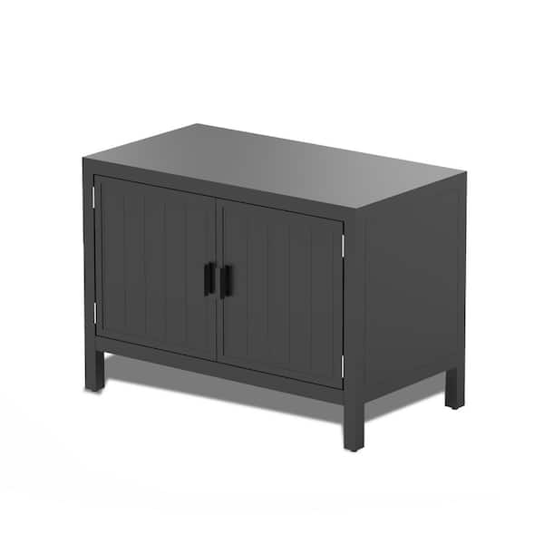 37.48 in. W x 20.31 in. D x 26.97 in. H Gray Aluminum Prep Table Grill Outdoor Storage Cabinet with Protective Cover