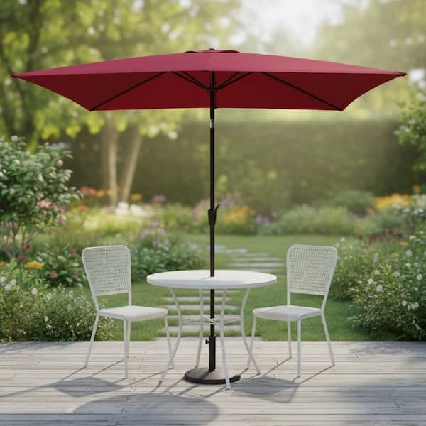 aleko 9 feet outdoor garden patio steel umbrella burgundy color 6 x 9 ft. Burgundy Outdoor Patio Umbrella with Crank and Push Button Tilt  for Garden Backyard UB-02