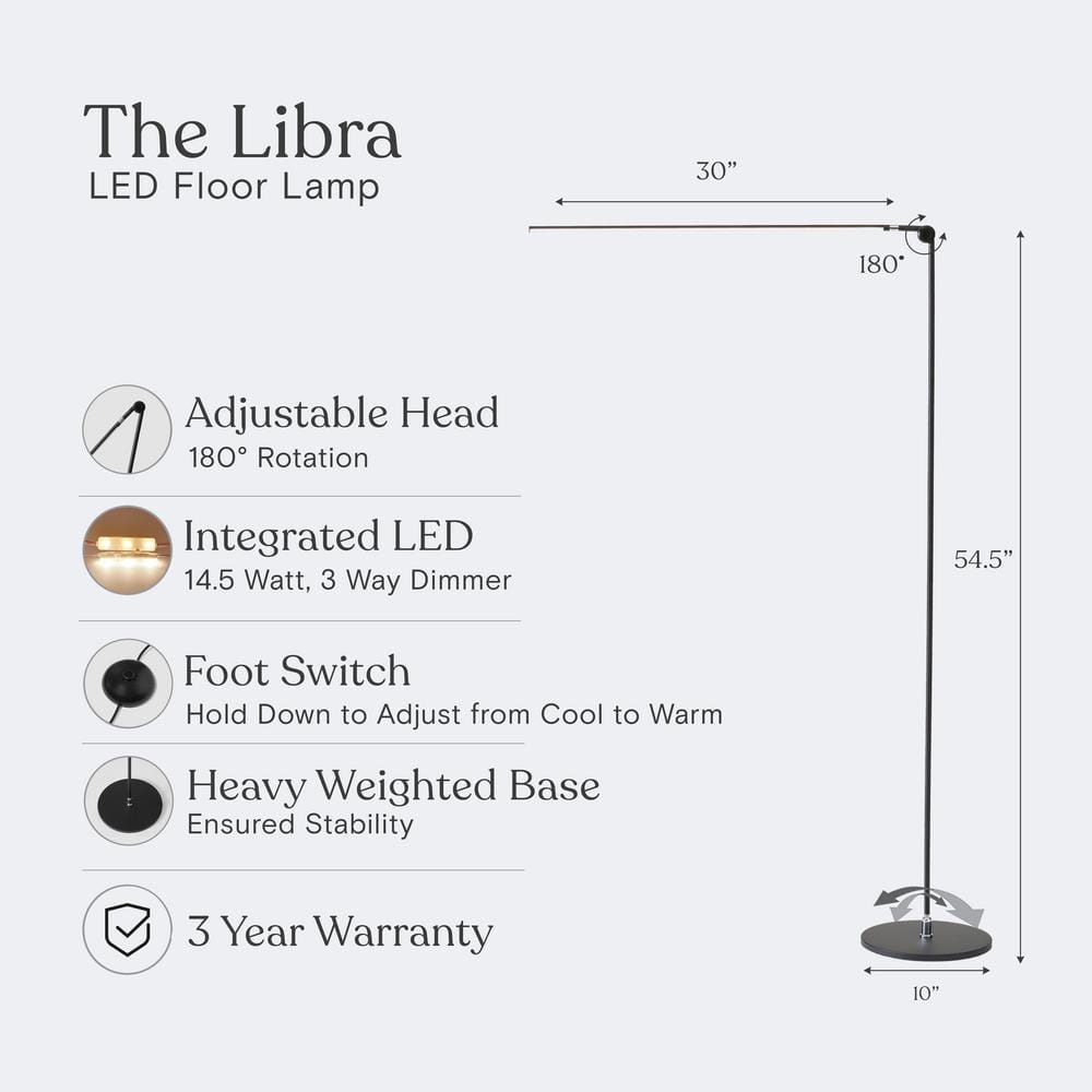 Libra Black Adjustable LED Floor Lamp with 3-Way Switch