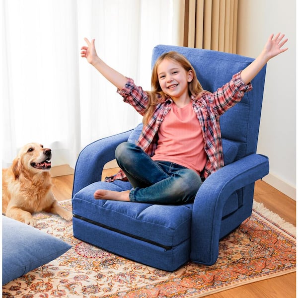 SUNRINX Blue Folding Lazy Recliner Folding Gaming Chair Bean Bag Chairs with Pillow