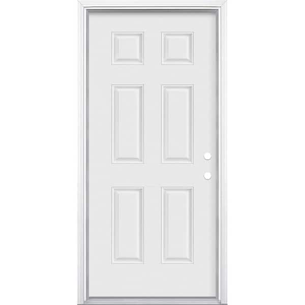 Masonite 36 in. x 80 in. 6-Panel Left Hand Inswing Primed White Smooth Fiberglass Prehung Front Exterior Door with Brickmold