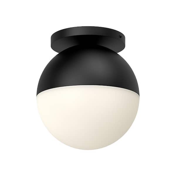 Monae 10 in. 1 Light 60-Watt Black/Opal Glass Flush Mount