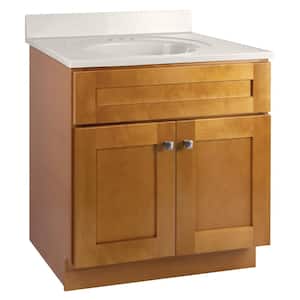 Brookings Shaker RTA 31 in. W x 22 in. D x 35.5 in. H Bath Vanity in Birch with White on White Cultured Marble Top