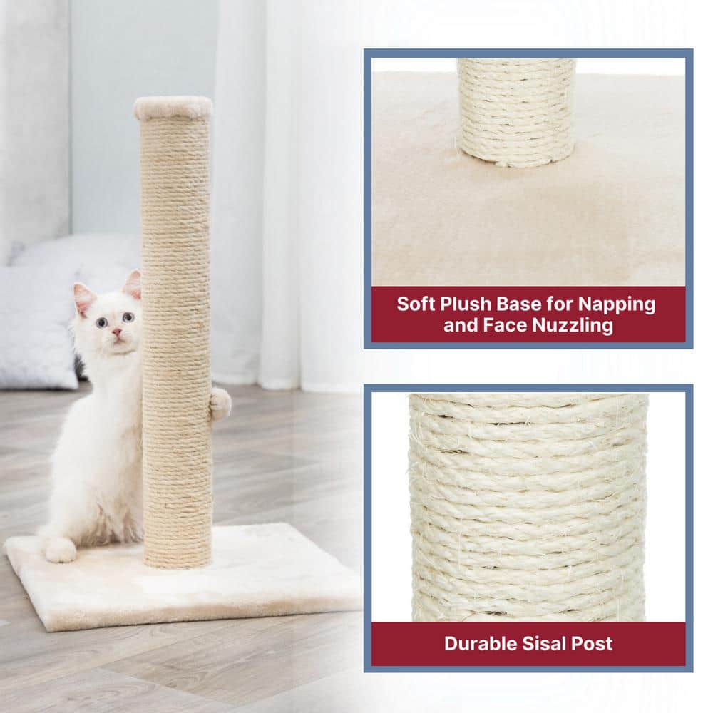 Beige Sisal Cat Scratching Post with Plush Base