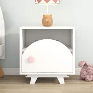 White Wooden Nightstand with a Drawer and an Open Storage for Bedroom