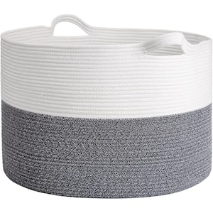Gray Woven Rope Basket with Handle