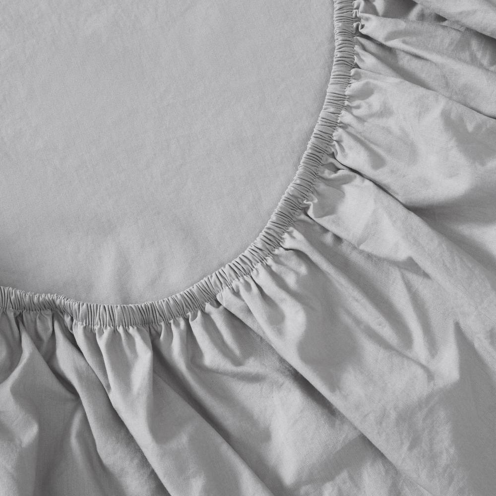 Queen Gray Organic Cotton Embroidered Percale Sheet Set