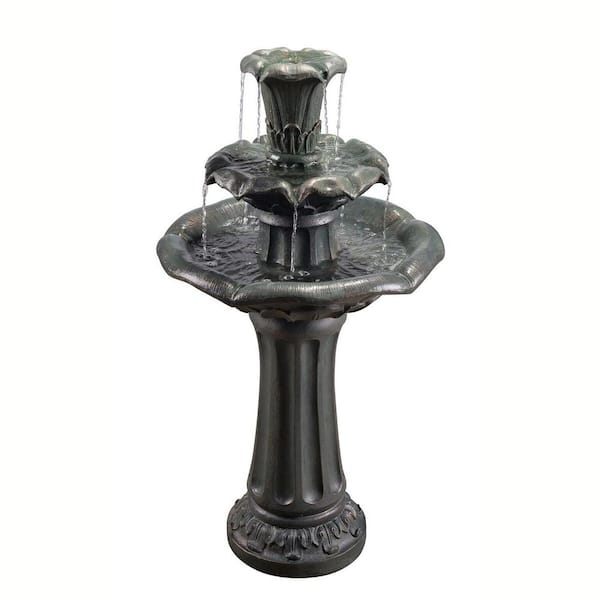 Teamson Home 37.8 in. Gray Outdoor 3-Tier Lily Birdbath Waterfall Floor Fountain