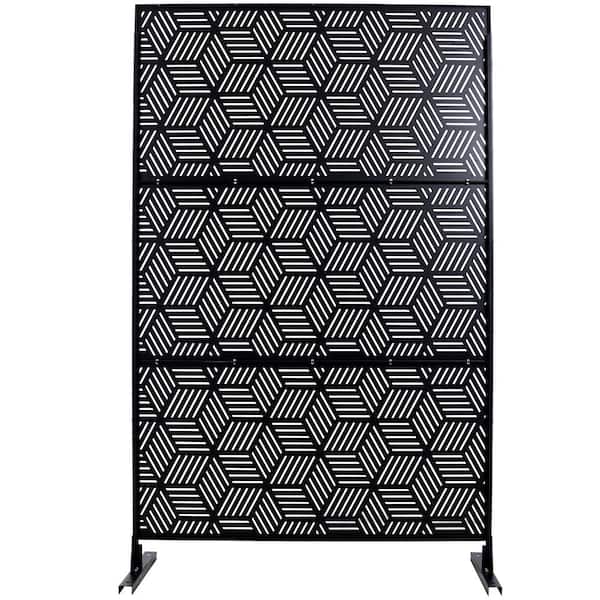 Zeus & Ruta 6.3 ft. H x 4 ft. W Black Metal Privacy Screen Freestanding Decorative Privacy Fence Panels for Lawn (3- Panels)