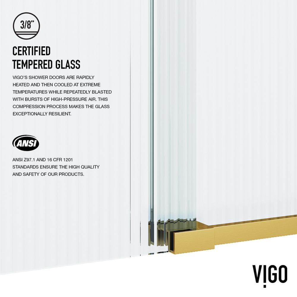 Matte Brushed Gold Frameless Sliding Shower Door with Fluted Glass
