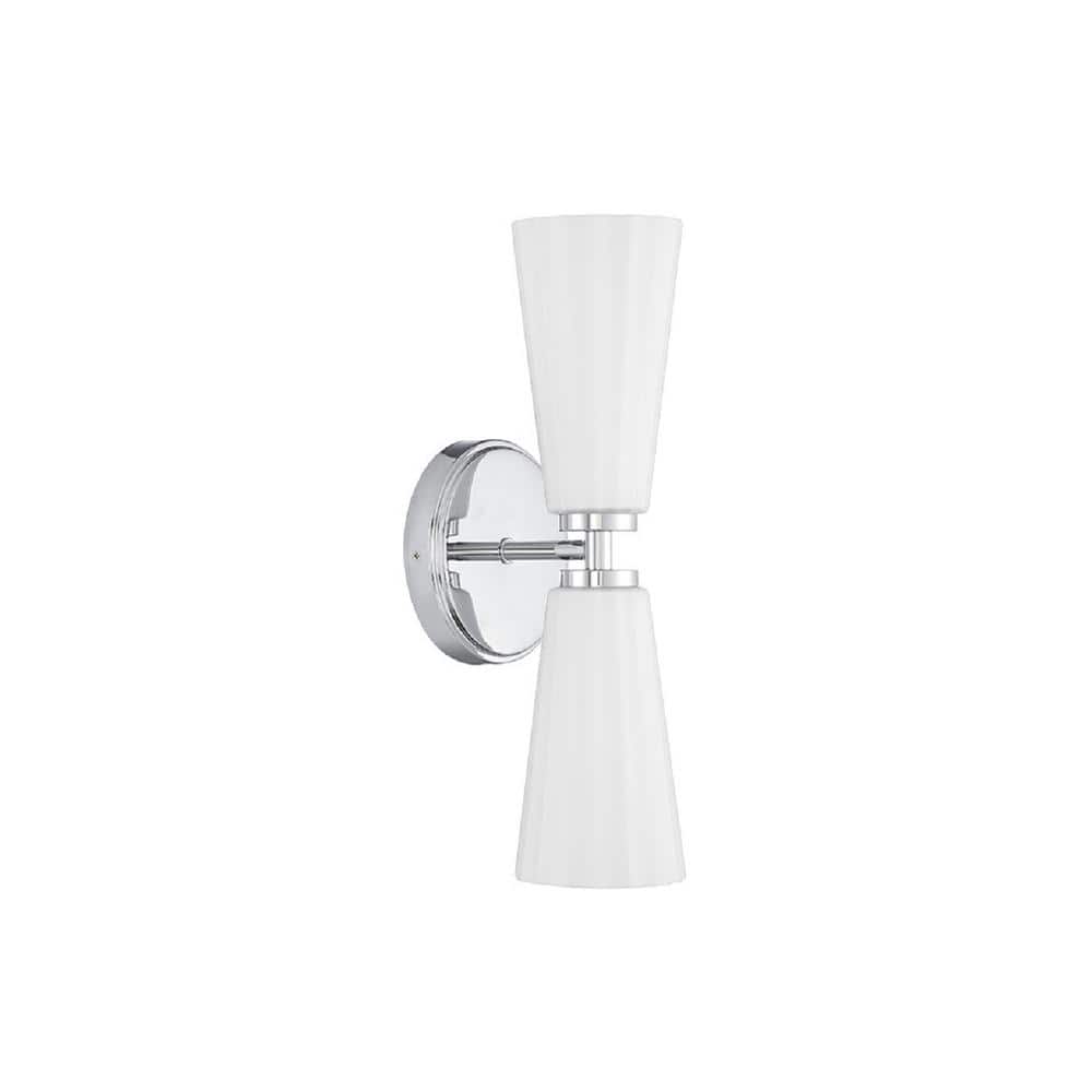5.13 in. W x 14.5 in. H 2-Light Chrome Contemporary Wall Sconce with White Fluted Glass Shades price history on PriceWatchPro