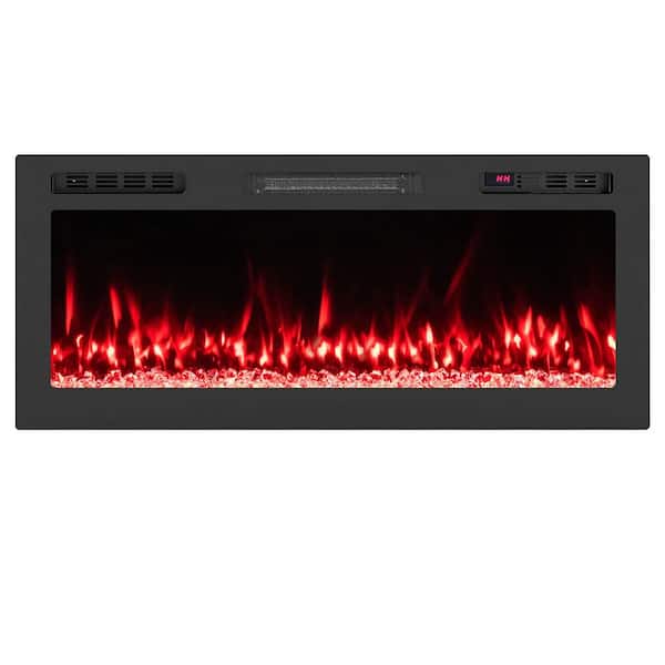 42 in. Wall Mount Metal Smart WiFi Electric Fireplace Work with Alexa and Google Assistant and Recessed in Black