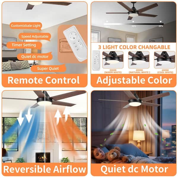 48 in. Downrod Mount Ceiling Fan with Integrated LED Light and Brown Wood Grain ABS Blades Included with Remote