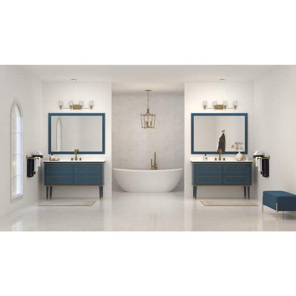 Calais 34 in. 4-Light Satin Brass Vanity Light with Clear Glass Shades New Traditional for Bath and Vanity