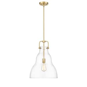 Haverhill 1-Light Satin Gold Shaded Pendant Light with Clear Glass Shade