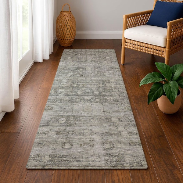 Mayfield Premium Machine Washable Abstract AMF1768 Pewter 2 ft. 3 in. x 7 ft. 6 in. Runner Rug