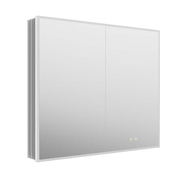 42 in. W x 36 in. H Large Rectangular Silver LED Anti-Fog Aluminum Recessed Medicine Cabinet with Mirror, Outlet and USB
