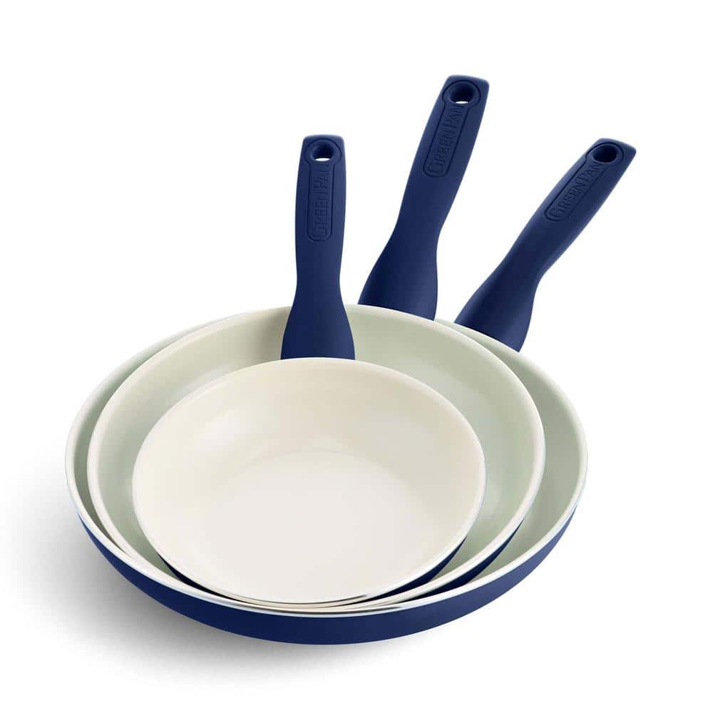 Blue Aluminum Ceramic Nonstick 3-Piece Fry Pan Set