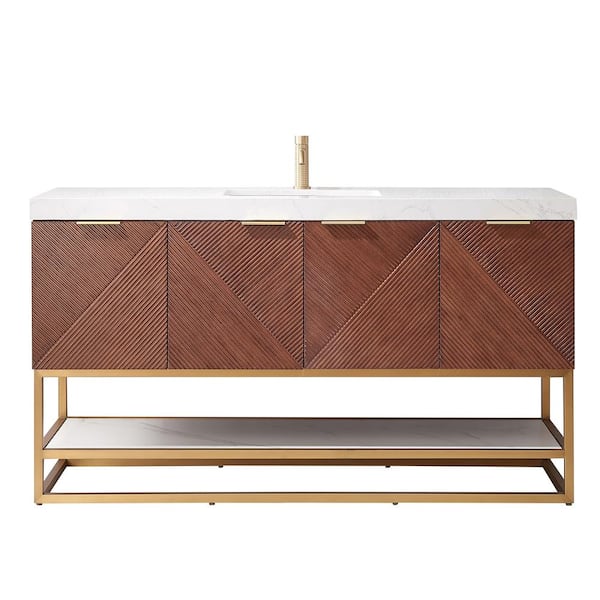 Mahon 60 in.W x 22 in.D x 33.9 in.H Single Sink Bath Vanity in Walnut with White Grain Composite Stone Top