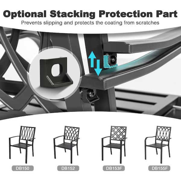 Nuu Garden Black 7-Piece Iron Outdoor Dining Set 6 Stackable