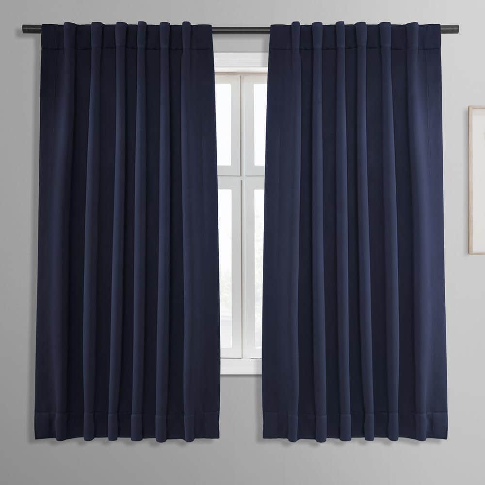 Navy Blue Polyester Blackout Puddle Length Curtain Panel