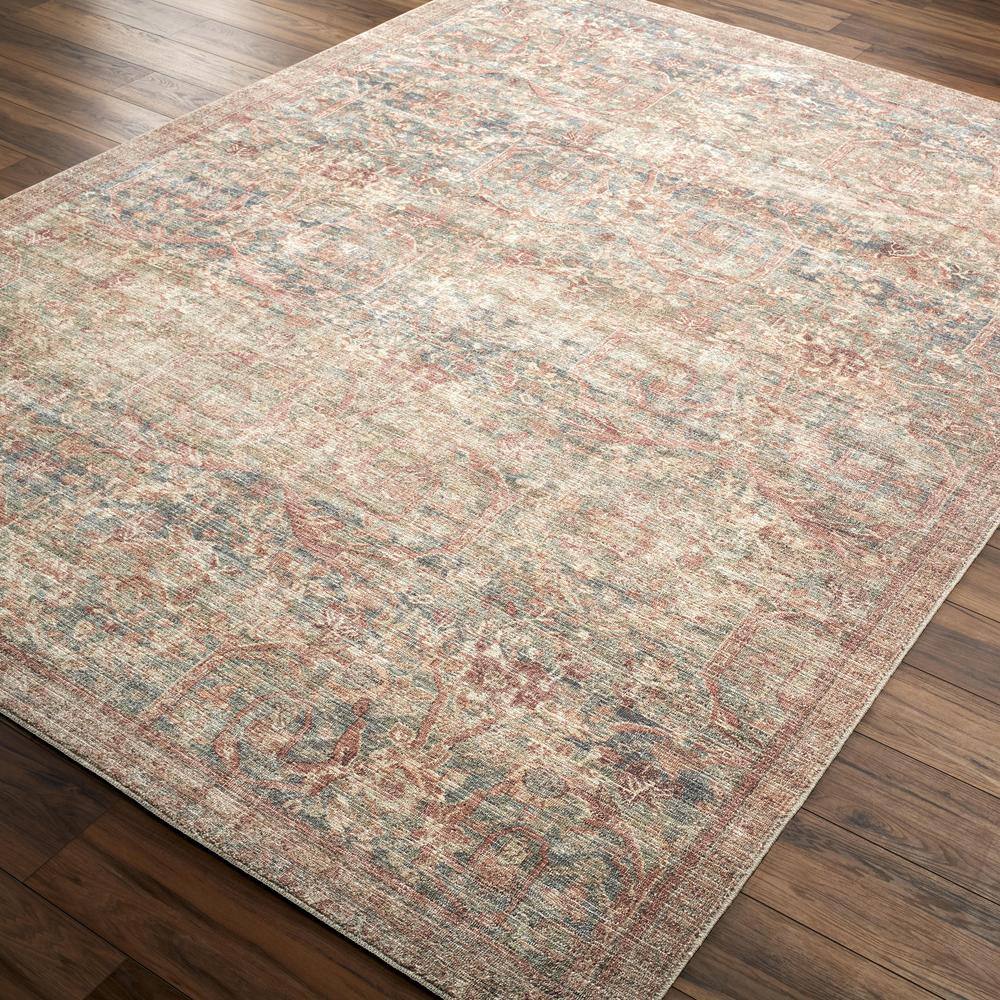 Marlene Beige and Blue Polyester Runner Rug, 2'7" x 7'3"