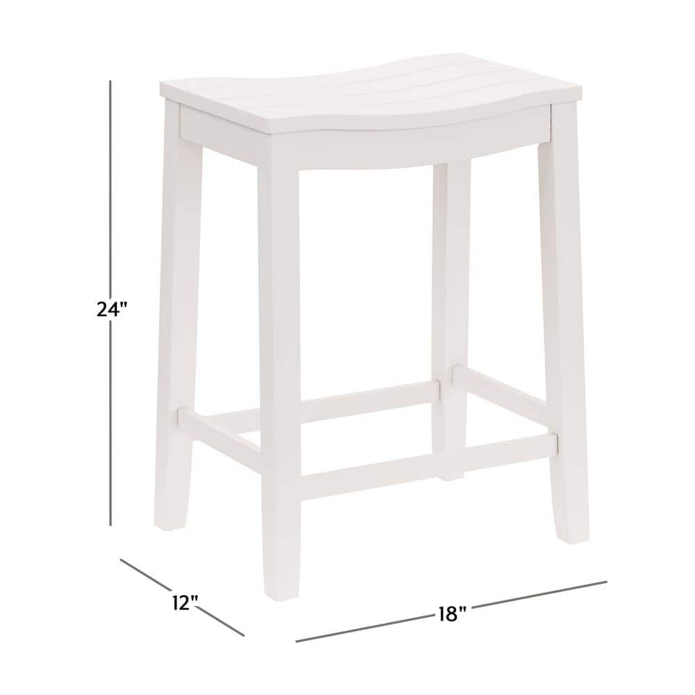 Coastal Charm White Wood Backless Saddle Counter Stool