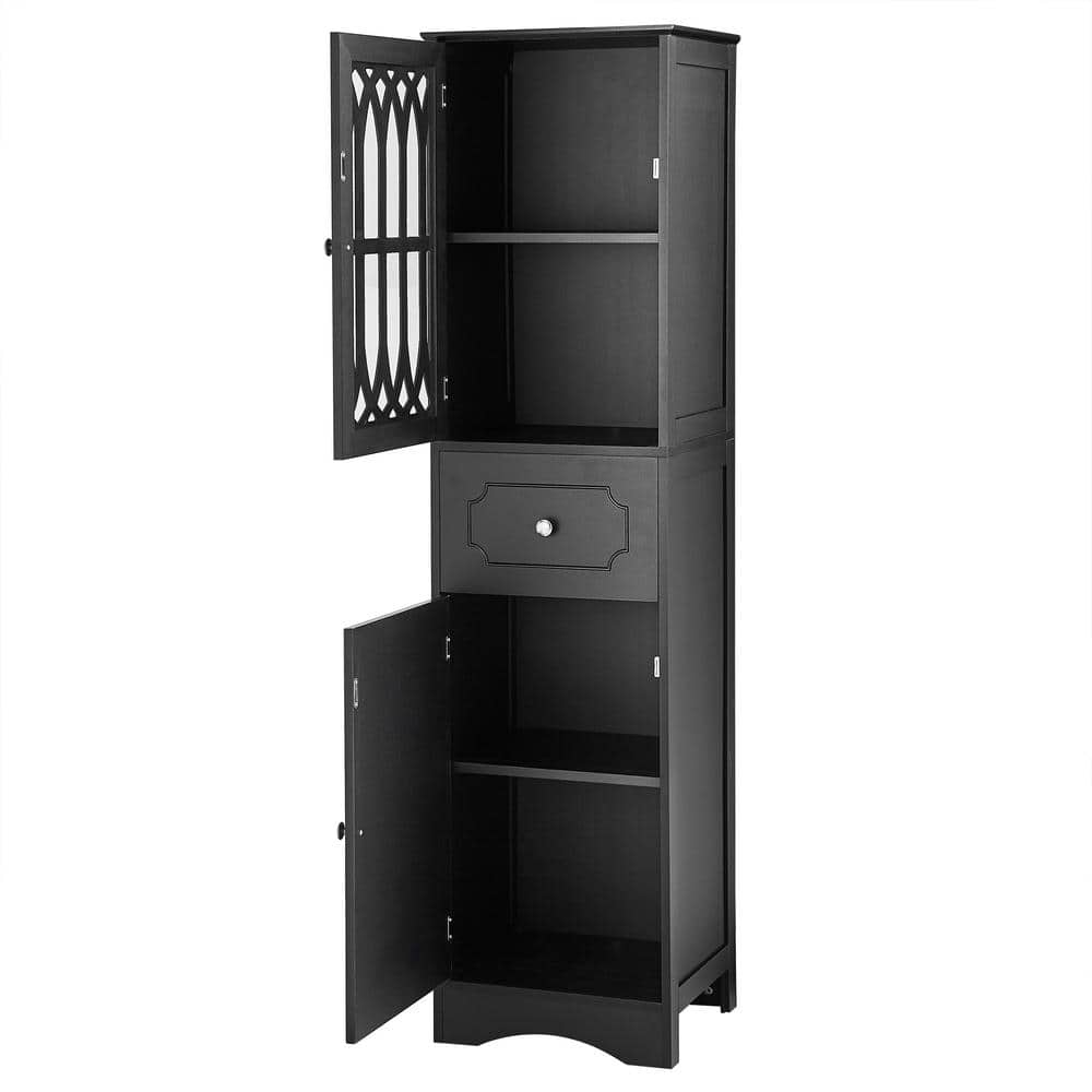 16.50 in. W x 14.20 in. D x 63.80 in. H Black Linen Cabinet with Drawer and