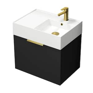 Derin 23.6 in. W x 17.3 in. D x 25.19 in. H Modern Bathroom Vanity in Matte Black With White Ceramic Top