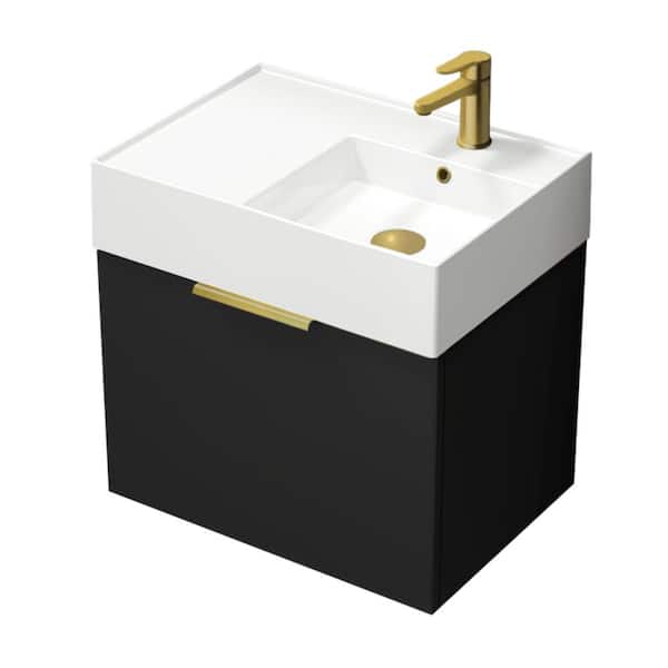 Nameeks Derin 23.6 in. W x 17.3 in. D x 25.19 in. H Modern Bathroom Vanity in Matte Black With White Ceramic Top