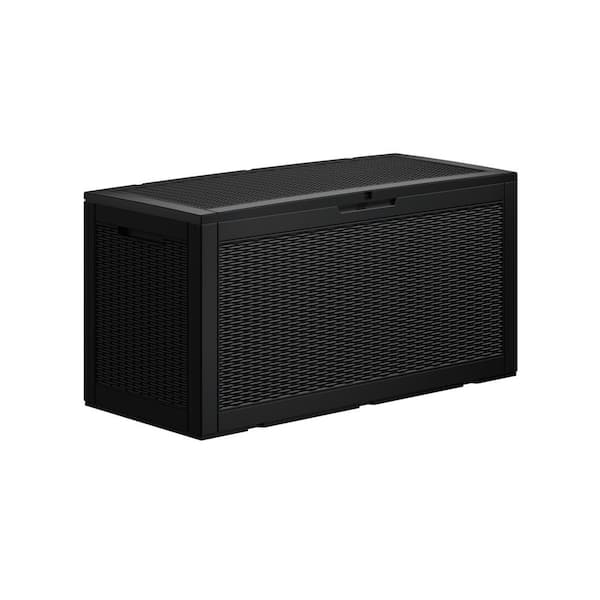 100 Gal. Large Resin Deck Box with Lockable Lid Waterproof Outdoor Storage Bench for Pool Toys and Cushions