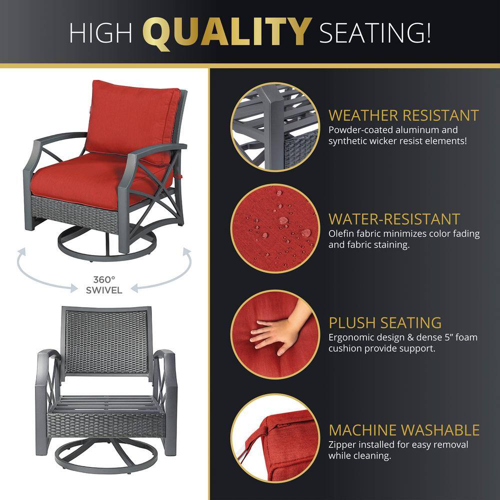 Ethan 5-Piece Red Cushion Aluminum Fire Pit Patio Set