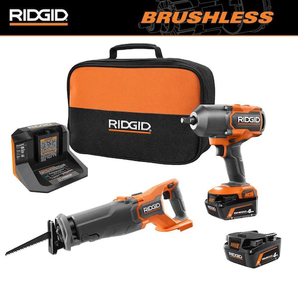 18V Brushless Cordless 4-Mode 1/2 in. High-Torque Impact Wrench Kit w/ (2) 4.0 Ah Batteries, Charger & Reciprocating Saw