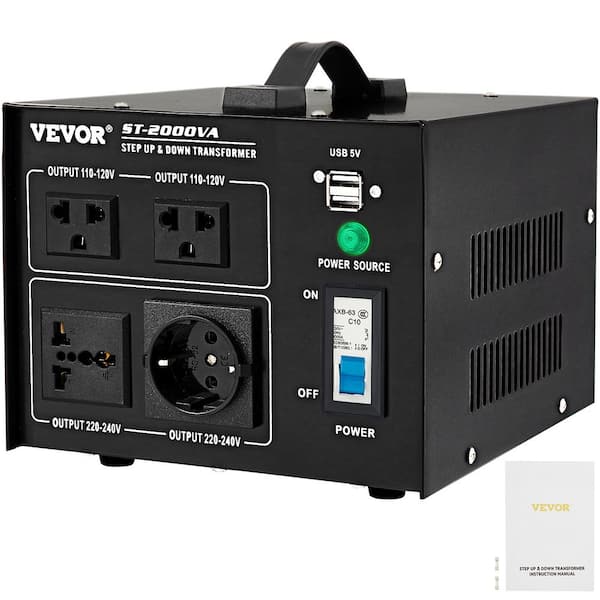 VEVOR Voltage Converter Transformer 2000-Watt Heavy-Duty Step Up Down Transformer Converter(240V to 110V, 110V to 240V)