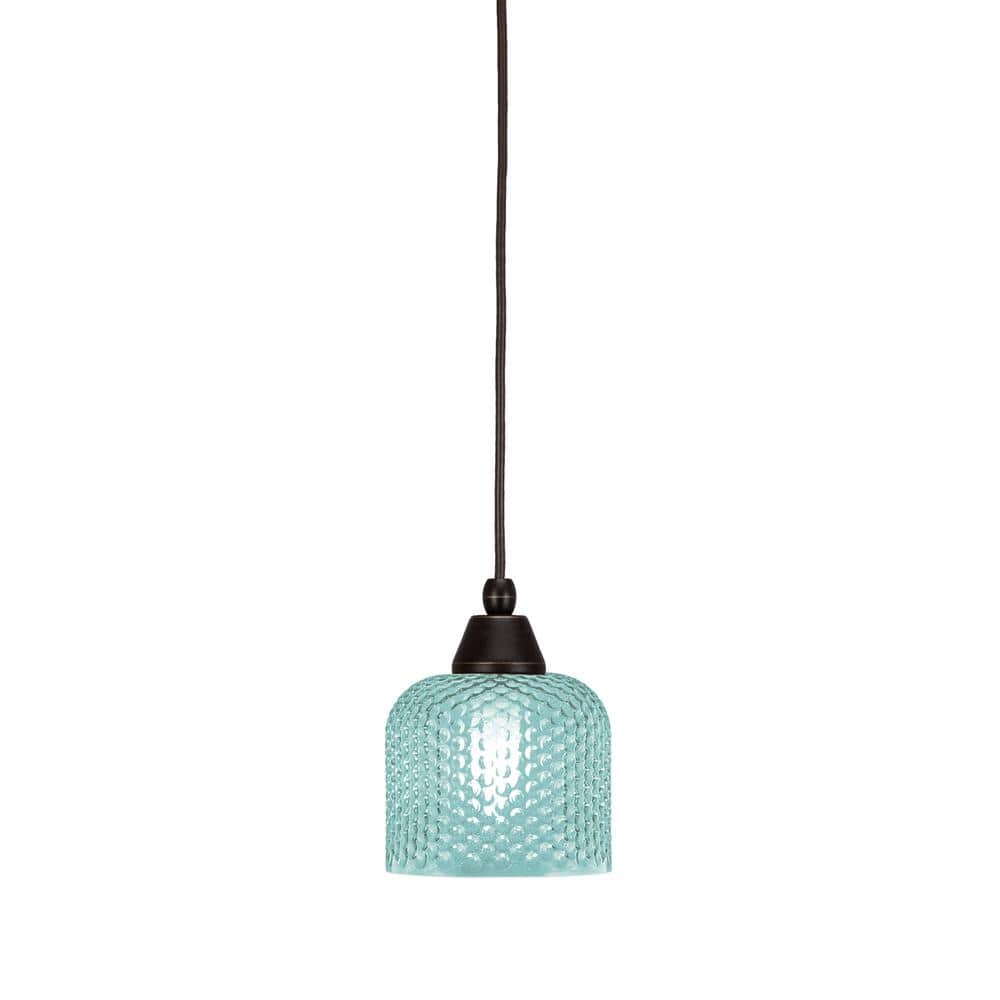 Bryson 6 in. 1-Light Dark Granite Cord Pendant Light with 6 in. Turquoise T