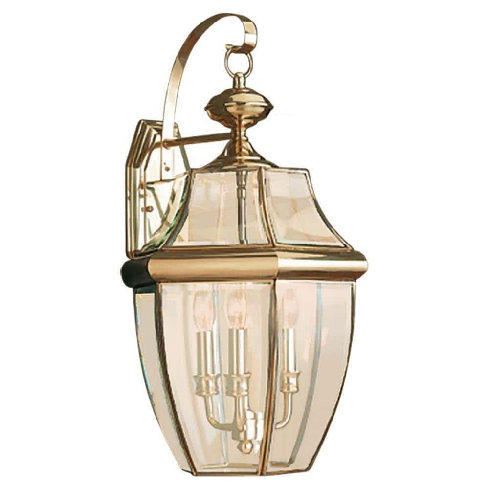 Lancaster 3-Light Polished Brass Traditional Outdoor Wall Lantern Sconce