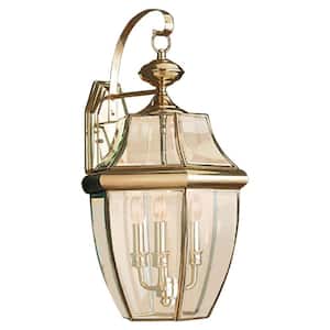 Lancaster 3-Light Polished Brass Traditional Outdoor Wall Lantern Sconce