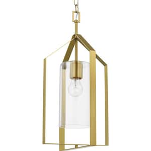 Vertex Collection 1-Light Brushed Gold Clear Glass Contemporary Foyer Light