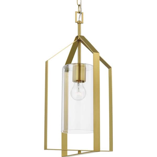 Progress Lighting Vertex Collection 1-Light Brushed Gold Clear Glass Contemporary Foyer Light