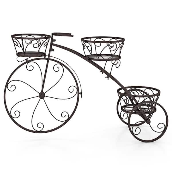 3-Tier Bronze Metal Bicycle Plant Stand Flower Pot Cart Holder w/ Baskets Elegant Standing Planter (33 in. W x 20 in. H)