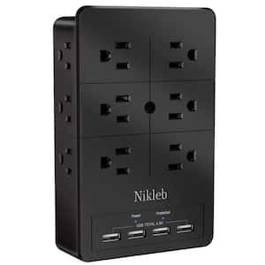 12-Outlet Multi-Plug Surge Protector with 4 USB Ports and 1280 Joules in Black