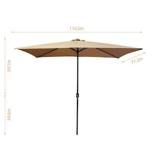 10 ft. x 6.5 ft. Steel Market Solar Crank Lift Push Button Tilt Patio Umbrella in Taupe