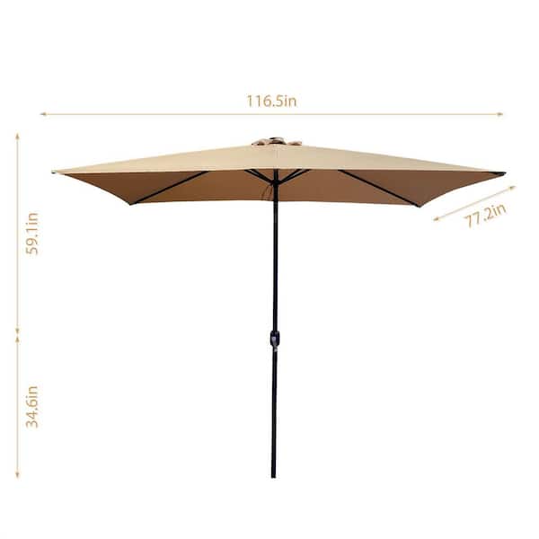 Afoxsos 10 ft. x 6.5 ft. Steel Market Solar Crank Lift Push Button Tilt Patio Umbrella in Taupe
